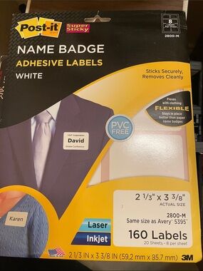 Post-it White Name Badge Adhesive Labels - 160 Count
